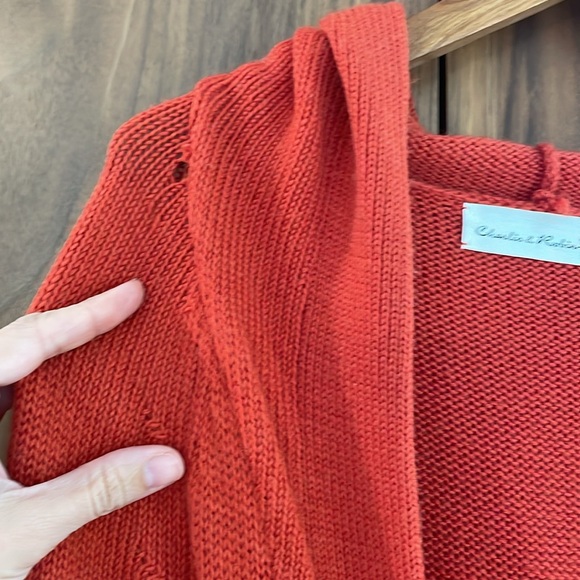 Unique mid-2000’s sweater coat in fun red orange color with waist detailing. - Picture 3 of 8